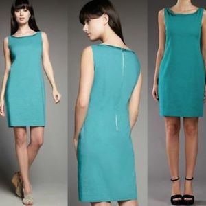 Elie Tahari Bridgette Peacock Teal Sleeveless Stretch Linen Shirt Dress